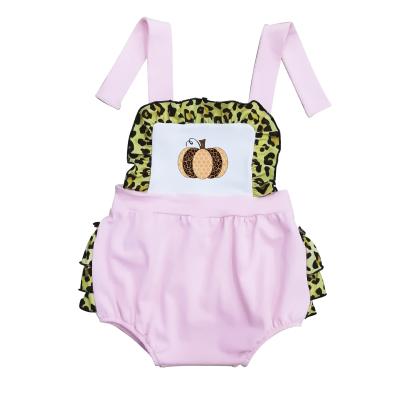 China Beautiful 2021 New Baby Girls Overalls Pumpkin Sleeve Applique Pink Romper Infant Casual Outfit Baby Clothes for sale