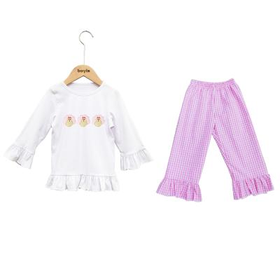 China Cotton casual wholesale custom boutique embroidery long sleeve girls teams festivals kids dress sets for sale