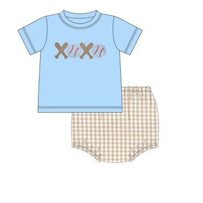 China Latest Casual Design Custom Boutique Cotton Fabric Suit Spring Applique Baby Boy Clothes for sale