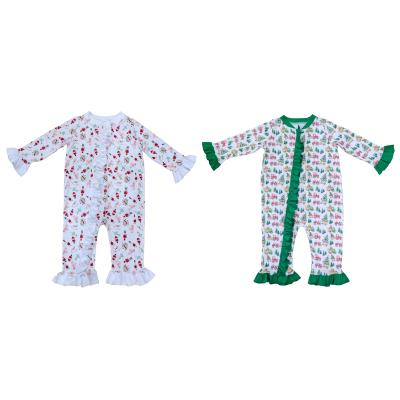 China Washable Baby Christmas Rompers Ruffles Pajamas Sleepers Newborn Boy Girl Clothes Printed Baby Overalls for sale