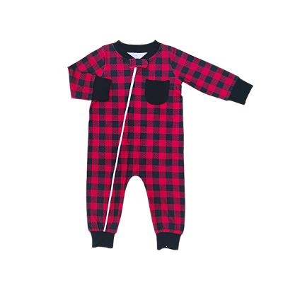 China Breathable Hot Selling Long Sleeve With Zipper Plaid Rompers Baby Boy Sleepwear Toddler Rompers for sale