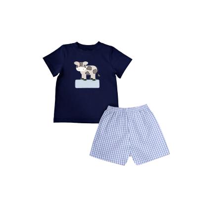 China Fashion\Comfortable\Durable Baby Boy Clothes Wholesale Summer Children's Clothing Sets Cartoon Embroidery Boy Clothing Sets 2pcs T-shirt Kids Clothes for sale