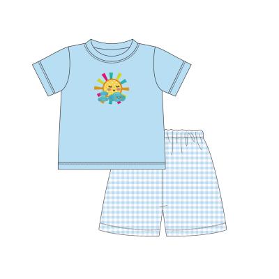 China Fashion Casual Wholesale Custom Clothing Two Piece Sets Applique Summer Baby Clothes Set Boys for sale