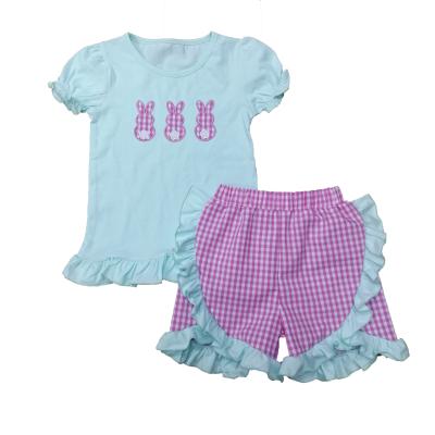 China Custom Wholesales Casual Boutique Applique Cotton Puff Sleeve Kid Wear Little Girls Baby Dress Sets for sale