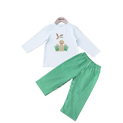 China Fashion\Comfortable\Durable Baby Boy Clothes Wholesale Hot Sale Custom Cotton Embroidery White Boy Long Sleeves Clothing Set For Fall for sale