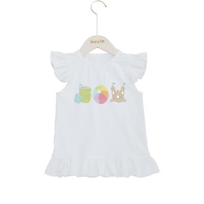 China Baby Girls Anti-Shrink White T-shirt Tops Embroidery Toy Beach Supplier Gold Summer Cotton Kids Clothing Newborn Girls Clothes for sale