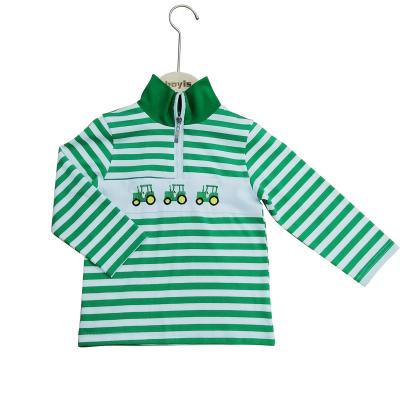 China Anti-pilling boyis fall design baby boy knitted cotton sweater and high quality kids green striped boutique with quarter zipper sweater for sale