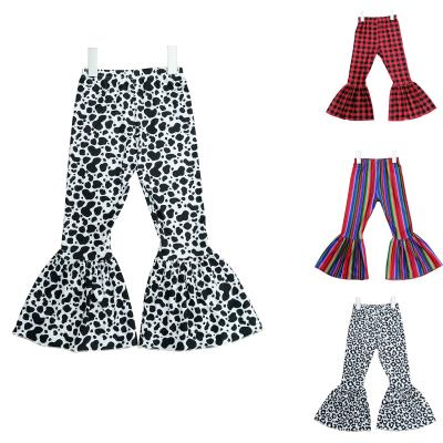 China Wholesale high quality anti-pilling cow leopard print cow leopard print Bell bottom silk babies flare pants kids clothing for sale