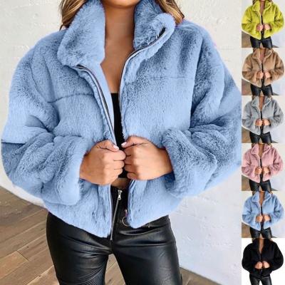 China Sustainable New Arrival Winter Plus Size Women's Casual Clothes Rabbit Hair Imitation Fur Zipper Cardigan Plush Warm Coat for sale