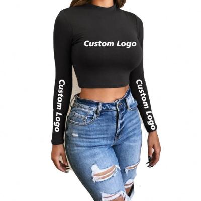 China 2021 Women's Sexy Basic Short T-shirts Women Club White Women Shirts Anti-Wrinkle Long Sleeve Crop Top Tees Full Body With Custom Logo for sale