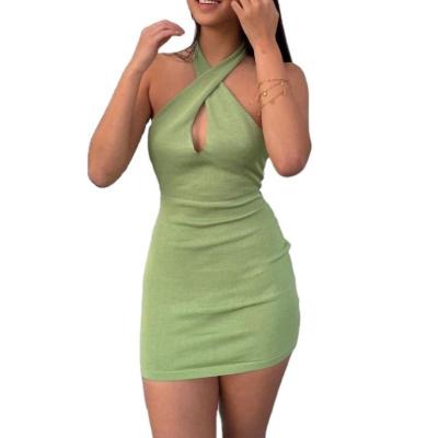 China Washable Sexy High Slim Cross Show Waist Summer Neck Hanging Dress for sale