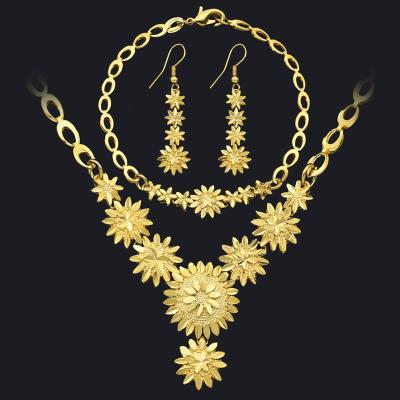 China 2022 Hot Sale Environment Friendly Africa Ethiopia Amhara Ethnic Amazon Fine Jewelry Set 24K Gold Flower Copper Plated Jewelry Set For Wedding for sale