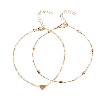 China 2022 Summer Gold Nickel Free Lead Chain Sandal Barefoot Foot Jewelry Layered Anklets Heart Beaded Ankle Chain Bracelet for sale