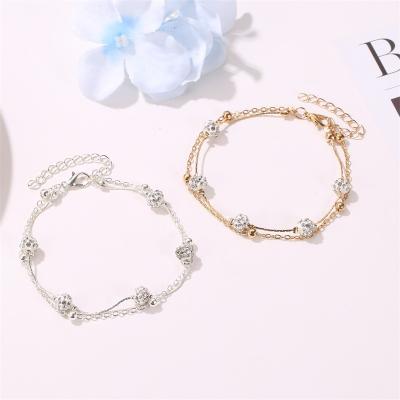 China Hot Selling Environmental Friendly Shambhala Diamond Ball Crystal Anklet Zircon Fashion Anklet Jewelry Copper Plated Gold Plated Women's Beach Anklet for sale