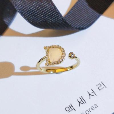 China 2022 New Fashion Alphabet Index Ring Fashionable Open Index Ring Women's Jewelry Cubic Zirconia Gold for sale