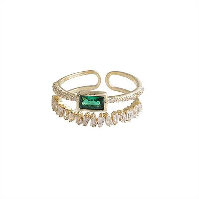 China Environmentally Friendly Temperament Malachite Green Double Diamond Ring Index Ring Alloy Vintage Copper Female Open Ring for sale