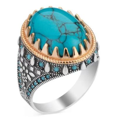 China 2022 Hot Sale Vintage Rings Fashion Natural Stone Jewelry Gift Environmental Friendly Diamond Inlaid Turquoise Punk Men's Ring For for sale