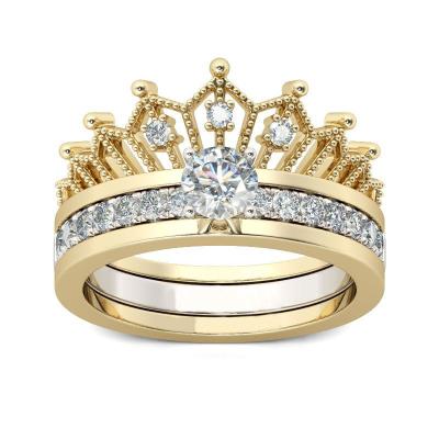 China Hot Selling Simple Detachable Rings Ladies Micro Ring Set Wedding Engagement Jewelry Zircon Micro Set Gifts Women Rings Crown for sale