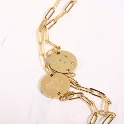 China FASHIONABLE Zodiac Pendant Bracelet Titanium Steel With Zircon Stainless Steel Bracelet Gold Plated for sale