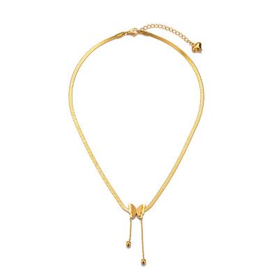 China 2022 Environmental Friendly New Flat Snake Neck Chains Necklace For Women Gold Color Stainless Steel Butterfly Blade Chain Choker Pendant Necklaces for sale