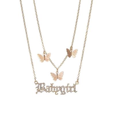 China 2022 Summer Necklace Fashion Butterfly Alphabet Necklace Environmental Friendly Charm Personalized Simple Multilayer Necklace for sale