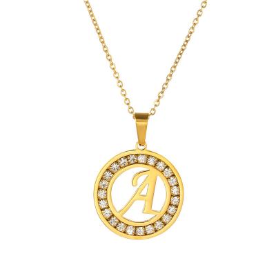 China 2022 Environmental Friendly New Design Stainless Steel Gold Plated Round Hollow Diamond 26 Letter Pendant Necklace for sale