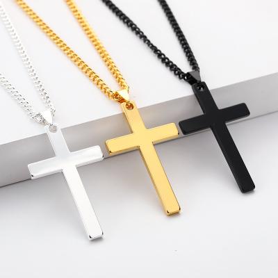 China 2022 Fashion Gold Silver Chain Necklace Stainless Steel Black Cross Pendant Necklace Environmentally Friendly Jewelry For Men And Woman for sale