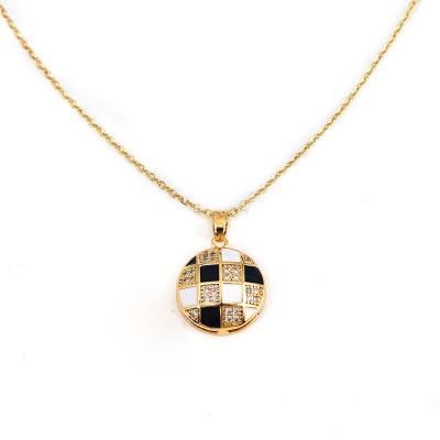 China Eco-Friendly Women's Checkerboard Zircon Explosion Luxury Net Red Necklace Retro High-end Digital Pendant Light Necklace for sale