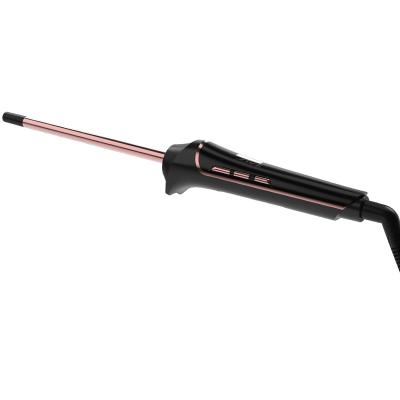 China Private Label LCD Aluminum Hair Curler Around 10MM Rose Gold Titanium Barrel Magic Wand Super Thin Curling Iron for sale