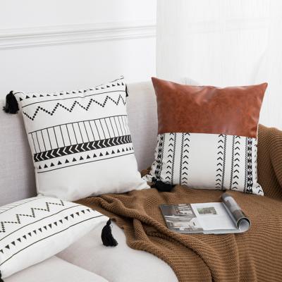 China NEW MODERN AMERICAN STYLE Canvas Spliced ​​Tassel Pillow Warm Home Cushion Pillow Cooling Border Case for sale