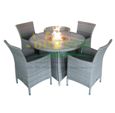 China OG20016 Modern Rattan Furniture Outdoor Dining Set Round Table With Firepit Garden Furniture Sofa Set With Fire Pit for sale