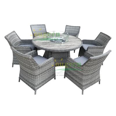 China OG20019 Modern Rattan Furniture Fire Pit Outdoor Dining Round Table With Firepit for sale