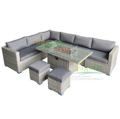 China Modern garden furniture OG20024 rattan furniture sofa set 6seats with firepit table, rising table with fire pit optional for sale