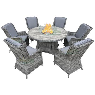 China OG20037 modern patio furniture firepit rattan furniture sofa set 6pcs chairs with round fire pit table dining set for sale