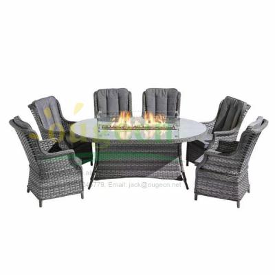 China OG20038 Modern Garden Furniture Rattan Sofa Set Dining Furniture Set With Firepit Table for sale