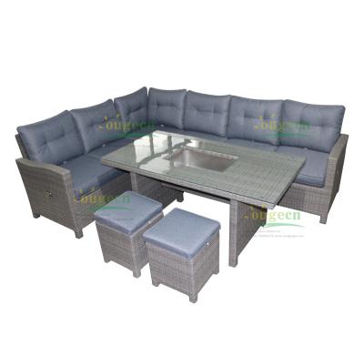 China OG20050 Modern Garden Furniture Rattan Furniture Sofa Set With Fire Pit Modular Dining Table Dining Set for sale