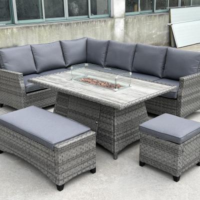 China Modern Rattan Outdoor Wicker Potio Fire Pit Table Dual Recliner Garden Furniture Dining Woven Sectional Sofa Sofa for sale