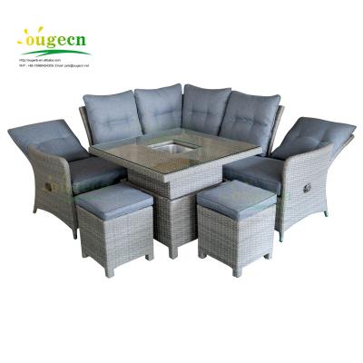 China OG20012 Modern Reclining Rattan Sofa Set With Rising Table And Ice Bucket Outdoor Furniture Rattan Furniture for sale