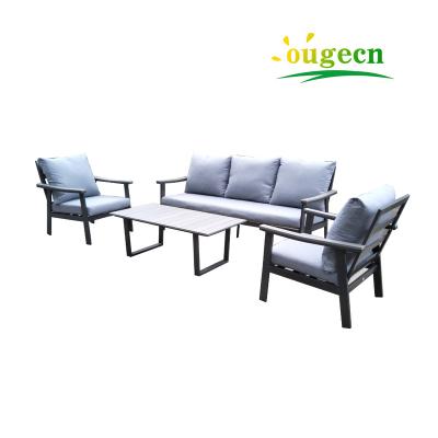 China Contemporary Cafe Furniture Aluminum Three Seats Bistro Sofa Modern Beach Patio Garden Leisure Living for sale