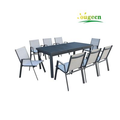 China Height Expandable Leisure Living Sectional 8 Seater Modern Metal Garden Patio Expandable Tempered Glass Dining Set for sale