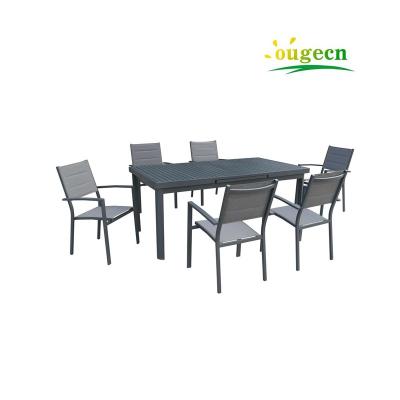 China Height Expandable Garden Aluminum Leisure Living Sectional 6 Seater Modern Metal Garden Patio Expandable Tempered Glass Dining Set for sale