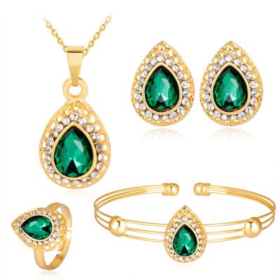 China Romantic Wholesale Fine Jewelry Set Multi Color Water Drops 4pcs Jewelry Set for sale