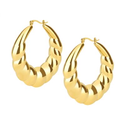 China Non Allergic 18K Gold Plated Titanium Steel Chunky Twist Circle Earrings for sale