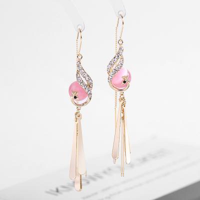 China Non Allergic Custom Luxury Fashionable Bridal Bird Opal Cubic Zirconia Long Tassel Ladies Wedding Animal Dangle Earrings for sale