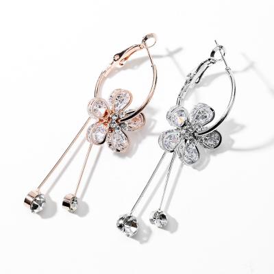 China Non Allergic Real Gold Plated CZ Zircon Flower Petal Tassel Detachable Long Dangle Drop Earrings With Silver S925 Needle for sale