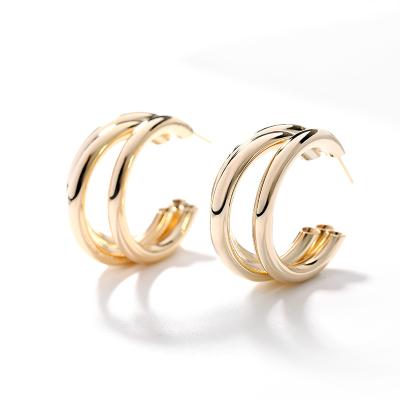 China Fashion Non Allergic Simple Alloy Material Gold Plated Triple Layer Circle Chunky Hoop Earrings For Women for sale