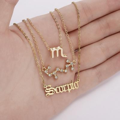 China TRENDY Personalized English Constellation Necklace Star Sign Letter Zodiac Necklace 12 Set Of 3 for sale