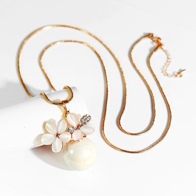 China Non Allergic Long Necklace Sweater Chain For Women Girls Fashion Gold Plated Flower Long Chain Necklaces for sale