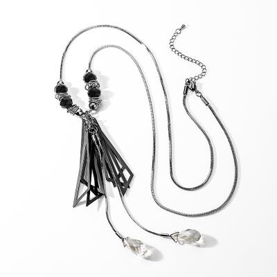 China Non Allergic Jewelry Autumn Winter Black Long Tassel Crystal Sweater Chain Fancy Women's Necklace for sale