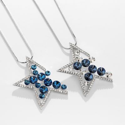 China Fashion Non Allergic Korean Minimalist Crystal Rhinestone Star Pendant Long Chain Necklace for sale